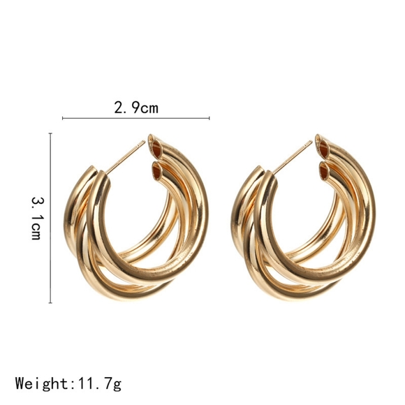 Brand New 18k Gold Three-Layer Round Drop Earrings - Picture 8 of 8